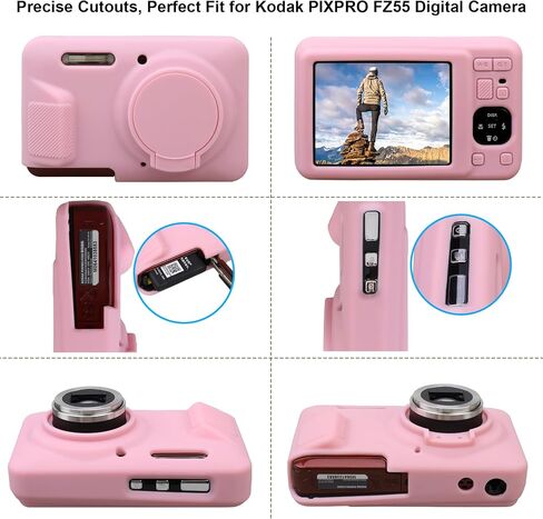 حافظة RAIALL لكاميرا KODAK PIXPRO FZ55 الرقمية، حافظة واقية من السيليكون الناعم لكاميرا تسجيل الفيديو KODAK PIXPRO FZ55، حافظة كاميرا FZ55 خفيفة الوزن ومقبض جلد الجسم، وردي in Kuwait