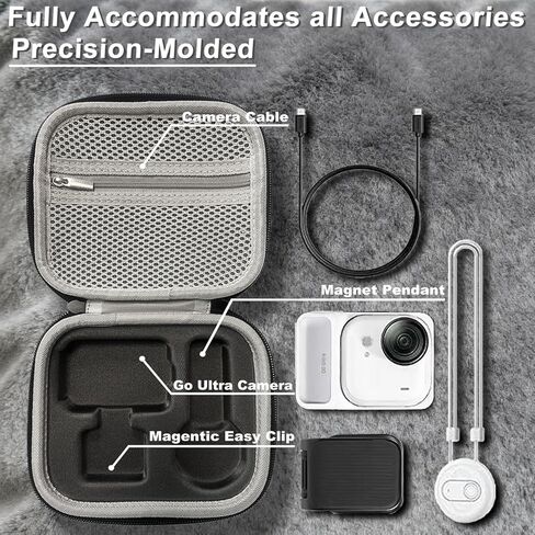 Hard Protective Carrying Case for Insta360 GO Ultra Shockproof Water-Resistant EVA Shell Travel Storage Bag with Custom Fit Compartments, Carabiner Clip and Wrist Strap Ultra Compact Cover Case Bag in Kuwait