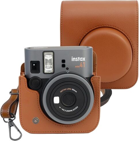 Protective Cover Case for Fujifilm Instax Mini 41 Instant Camera - Premium Synthetic Leather Skin with Detachable Adjustable Strap (Black) in Kuwait