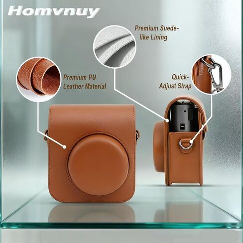 Protective Cover Case for Fujifilm Instax Mini 41 Instant Camera - Premium Synthetic Leather Skin with Detachable Adjustable Strap (Black) in Kuwait