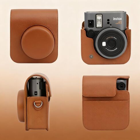 Protective Cover Case for Fujifilm Instax Mini 41 Instant Camera - Premium Synthetic Leather Skin with Detachable Adjustable Strap (Black) in Kuwait