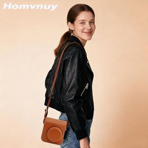 Protective Cover Case for Fujifilm Instax Mini 41 Instant Camera - Premium Synthetic Leather Skin with Detachable Adjustable Strap (Black) in Kuwait