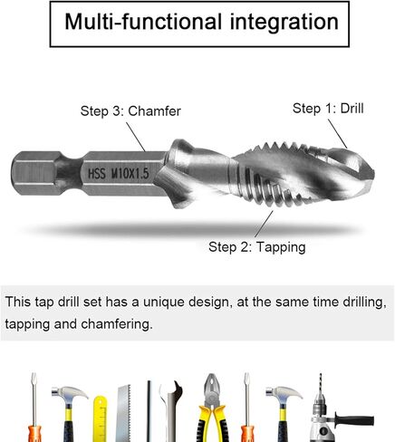 M10 Hss 1/4" Hex Handle Tap Drill Bits, Tap Taper and Drill Bits for Soft Metal, Aluminum, Iron in Saudi Arabia