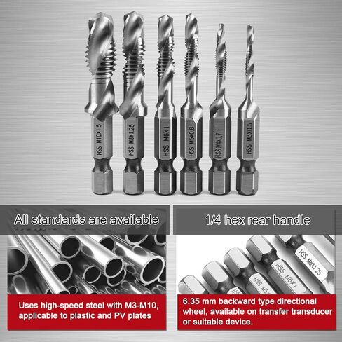 M10 Hss 1/4" Hex Handle Tap Drill Bits, Tap Taper and Drill Bits for Soft Metal, Aluminum, Iron in Saudi Arabia