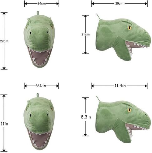 3D Dinosaur Head Wall Hanging Mounted Decor Soft Plush Stuffed Animal Heads Wall Mount Decor for Children Room Nursery Room Bedroom Playroom Decoration (White Dinosaur) in Saudi Arabia
