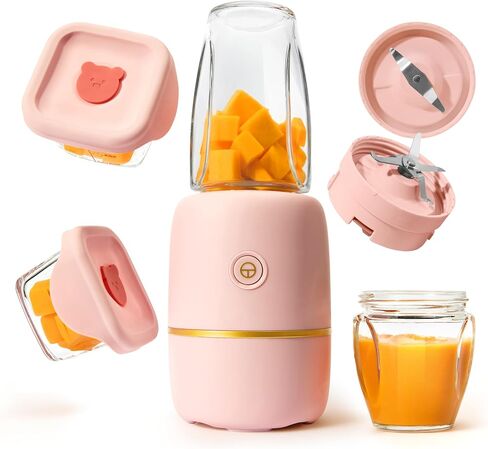 Bubble Blender, Baby Food Maker & Puree Blender with 2 Borosilicate Glass Cups, Compact Baby Bullet for Smoothies, Hands-Free One-Touch, 200W Motor, Cream in Saudi Arabia