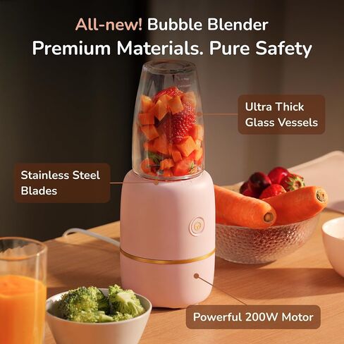 Bubble Blender, Baby Food Maker & Puree Blender with 2 Borosilicate Glass Cups, Compact Baby Bullet for Smoothies, Hands-Free One-Touch, 200W Motor, Cream in Saudi Arabia