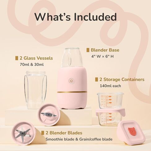 Bubble Blender, Baby Food Maker & Puree Blender with 2 Borosilicate Glass Cups, Compact Baby Bullet for Smoothies, Hands-Free One-Touch, 200W Motor, Cream in Saudi Arabia