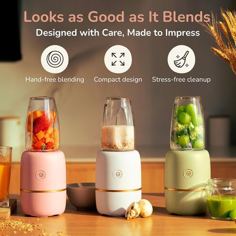 Bubble Blender, Baby Food Maker & Puree Blender with 2 Borosilicate Glass Cups, Compact Baby Bullet for Smoothies, Hands-Free One-Touch, 200W Motor, Cream in Saudi Arabia