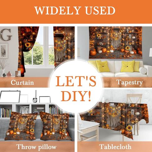 Mocsicka Fall Pumpkin Photography Backdrop Autumn Harvest Barn Background Party Decorations Maple Leaves Rustic Wooden Door Photo Booth Props (Orange, 7x5ft(82"x60")) in Saudi Arabia