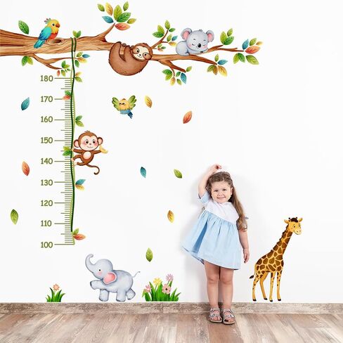 Joyartu 3 Sheets Jungle Animals Tree Wall Decals Giraffe & Monkeys Kids Height Wall Stickers Baby Nursery Kids Bedroom Living Room Wall Decor(11.8 x 35.4 inches Each) in Saudi Arabia