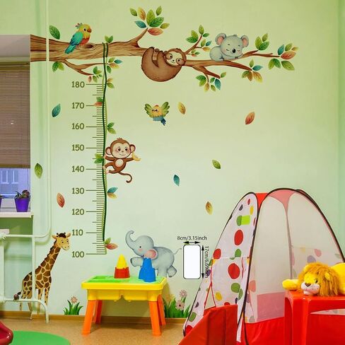 Joyartu 3 Sheets Jungle Animals Tree Wall Decals Giraffe & Monkeys Kids Height Wall Stickers Baby Nursery Kids Bedroom Living Room Wall Decor(11.8 x 35.4 inches Each) in Saudi Arabia