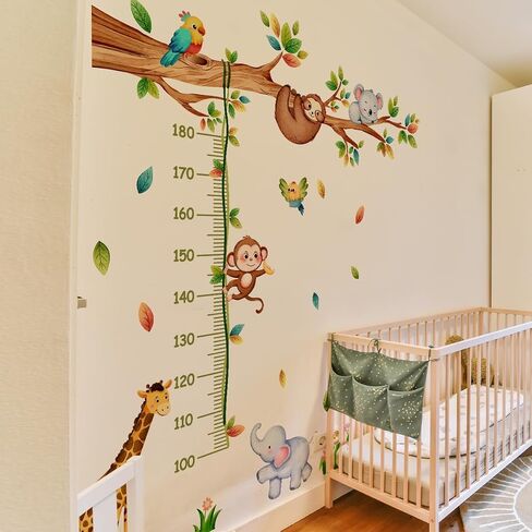 Joyartu 3 Sheets Jungle Animals Tree Wall Decals Giraffe & Monkeys Kids Height Wall Stickers Baby Nursery Kids Bedroom Living Room Wall Decor(11.8 x 35.4 inches Each) in Saudi Arabia