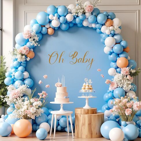غطاء خلفية دائري أبيض بطول 7.2 قدم لحامل قوس دائري بطول 5-7.2 قدم مع علامة Oh Baby - غطاء قوس سميك من الألياف اللدنة لاستحمام الطفل، وقوس الزفاف، وحفلة عيد الميلاد والتصوير الفوتوغرافي in Kuwait
