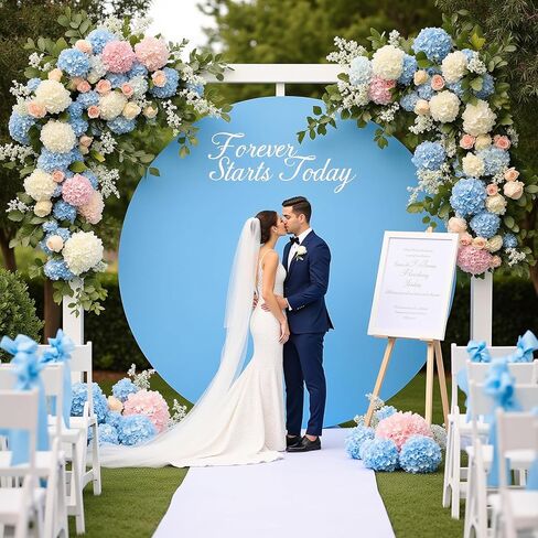 غطاء خلفية دائري أبيض بطول 7.2 قدم لحامل قوس دائري بطول 5-7.2 قدم مع علامة Oh Baby - غطاء قوس سميك من الألياف اللدنة لاستحمام الطفل، وقوس الزفاف، وحفلة عيد الميلاد والتصوير الفوتوغرافي in Kuwait