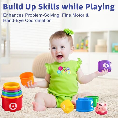 Baby Stacking Cups, Sorting Stacking Toys for Toddlers 1-3 Nesting Stackable Block with Number Montessori Toys for 1 Year Old Educational Sand Bath Birthday Gift for 6 9 12 18 Month Boy Girl in Kuwait