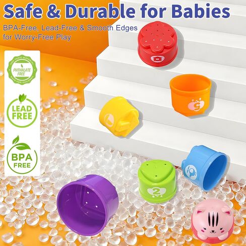 Baby Stacking Cups, Sorting Stacking Toys for Toddlers 1-3 Nesting Stackable Block with Number Montessori Toys for 1 Year Old Educational Sand Bath Birthday Gift for 6 9 12 18 Month Boy Girl in Kuwait