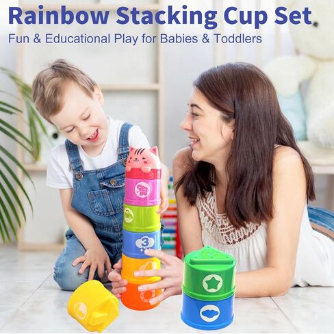 Baby Stacking Cups, Sorting Stacking Toys for Toddlers 1-3 Nesting Stackable Block with Number Montessori Toys for 1 Year Old Educational Sand Bath Birthday Gift for 6 9 12 18 Month Boy Girl in Kuwait
