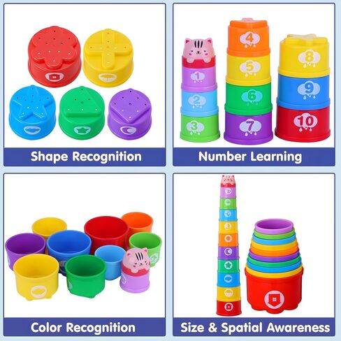 Baby Stacking Cups, Sorting Stacking Toys for Toddlers 1-3 Nesting Stackable Block with Number Montessori Toys for 1 Year Old Educational Sand Bath Birthday Gift for 6 9 12 18 Month Boy Girl in Kuwait