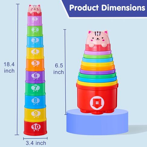 Baby Stacking Cups, Sorting Stacking Toys for Toddlers 1-3 Nesting Stackable Block with Number Montessori Toys for 1 Year Old Educational Sand Bath Birthday Gift for 6 9 12 18 Month Boy Girl in Kuwait