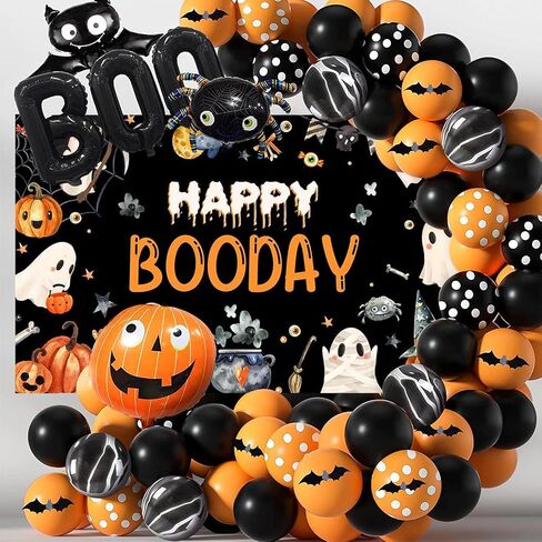Mocsicka Halloween Happy Birthday Banner Backdrop Booday Birthday Party Decorations for Kids Cute Spooky Ghost Halloween Birthday Party Decorations Photo Studio Props Supplies 6x3.6ft in Saudi Arabia
