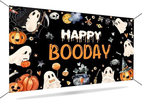 Mocsicka Halloween Happy Birthday Banner Backdrop Booday Birthday Party Decorations for Kids Cute Spooky Ghost Halloween Birthday Party Decorations Photo Studio Props Supplies 6x3.6ft in Saudi Arabia