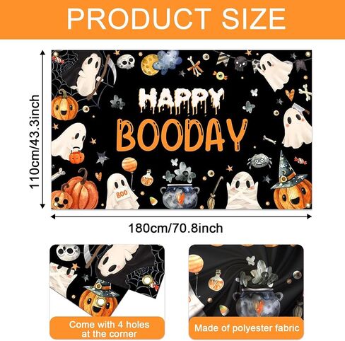 Mocsicka Halloween Happy Birthday Banner Backdrop Booday Birthday Party Decorations for Kids Cute Spooky Ghost Halloween Birthday Party Decorations Photo Studio Props Supplies 6x3.6ft in Saudi Arabia