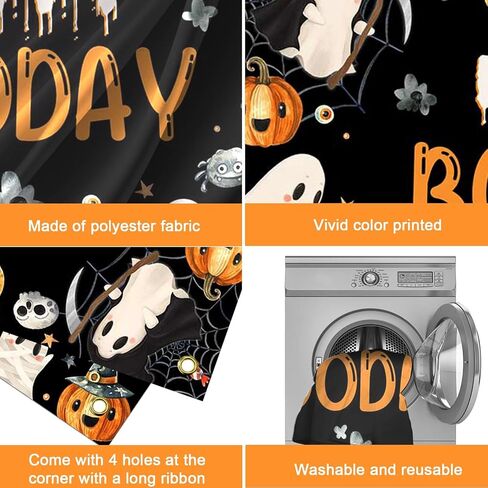 Mocsicka Halloween Happy Birthday Banner Backdrop Booday Birthday Party Decorations for Kids Cute Spooky Ghost Halloween Birthday Party Decorations Photo Studio Props Supplies 6x3.6ft in Saudi Arabia