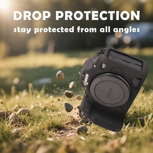 حافظة كاميرا لكاميرا Canon EOS R5 Mark II، غطاء حماية ناعم من السيليكون + 3 قطع واقيات شاشة من الزجاج المقوى، ملحقات كاميرا مضادة للخدش ومقاومة للصدمات - أسود (أسود) in Kuwait