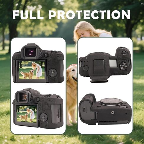 حافظة كاميرا لكاميرا Canon EOS R5 Mark II، غطاء حماية ناعم من السيليكون + 3 قطع واقيات شاشة من الزجاج المقوى، ملحقات كاميرا مضادة للخدش ومقاومة للصدمات - أسود (أسود) in Kuwait