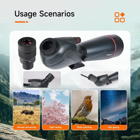 SVBONY SV406 20-60x80 Spotting Scope with Tripod,SC001 WiFi, 3-Axis Adjustable Adapter,HD Optical System with BAK4 Prism, Waterproof & Fogproof, Spotting Scopes for Target Shooting, Bird Watching in Saudi Arabia