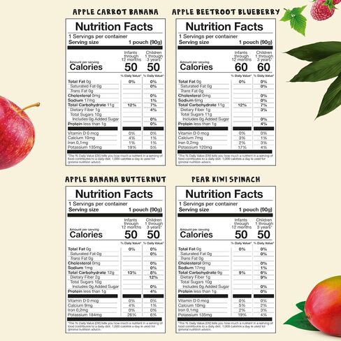 AMA TIME Organic Baby Food Pouches Variety Pack (12 Count, 8 Flavors) | Stage 1+ Fruit & Veggie Puree | Non-GMO Allergen-Free No Added Sugar | BPA-Free Pouches for Baby Led Weaning & Toddlers in Saudi Arabia