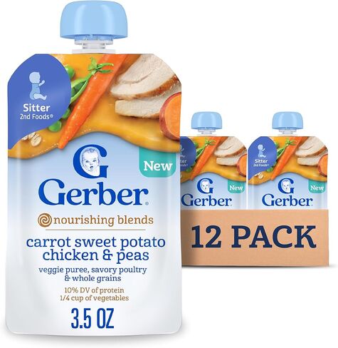 Gerber Stage 2 Baby Food, Baby Food Pouches, Sweet Potato Carrot Beef & Tomato, Nourishing Blends, No Artificial Flavors or Colors, 12-Pack in Saudi Arabia