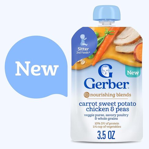 Gerber Stage 2 Baby Food, Baby Food Pouches, Sweet Potato Carrot Beef & Tomato, Nourishing Blends, No Artificial Flavors or Colors, 12-Pack in Saudi Arabia