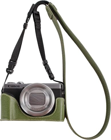 حافظة كاميرا واقية لسلسلة Canon Powershot G7X، تناسب Canon PowerShot G7X Mark III/G7X Mark II/G7 X نصف حافظة مع حزام كتف قابل للتعديل PU g7x mark iii إكسسوارات خفيفة الوزن - BK in Kuwait
