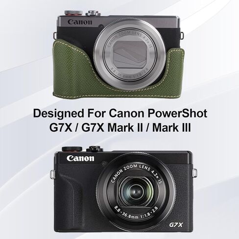 حافظة كاميرا واقية لسلسلة Canon Powershot G7X، تناسب Canon PowerShot G7X Mark III/G7X Mark II/G7 X نصف حافظة مع حزام كتف قابل للتعديل PU g7x mark iii إكسسوارات خفيفة الوزن - BK in Kuwait