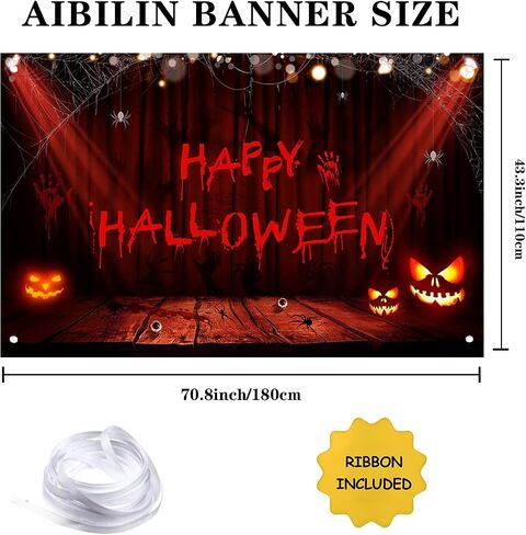 Happy Halloween Banner Handprint Bloodstain Happy Halloween Party Decoration Scary Pumpkin Banner Decorations for Indoor Outdoor 70.8x43.3inch in Saudi Arabia