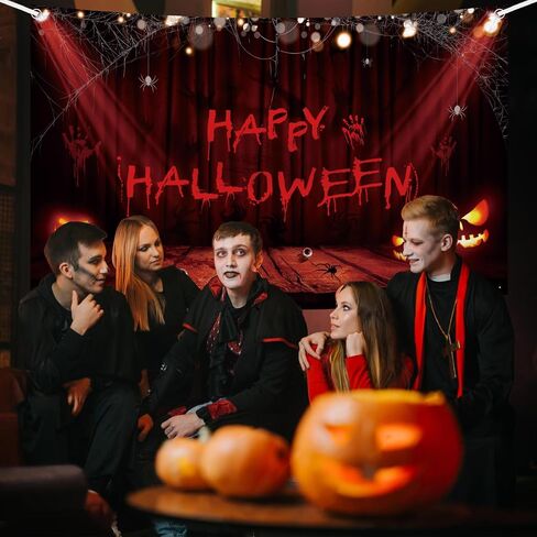 Happy Halloween Banner Handprint Bloodstain Happy Halloween Party Decoration Scary Pumpkin Banner Decorations for Indoor Outdoor 70.8x43.3inch in Saudi Arabia