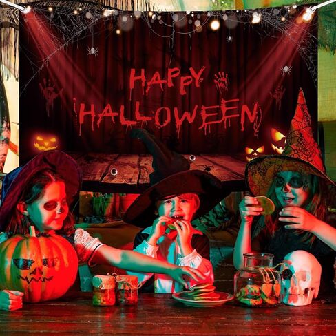 Happy Halloween Banner Handprint Bloodstain Happy Halloween Party Decoration Scary Pumpkin Banner Decorations for Indoor Outdoor 70.8x43.3inch in Saudi Arabia