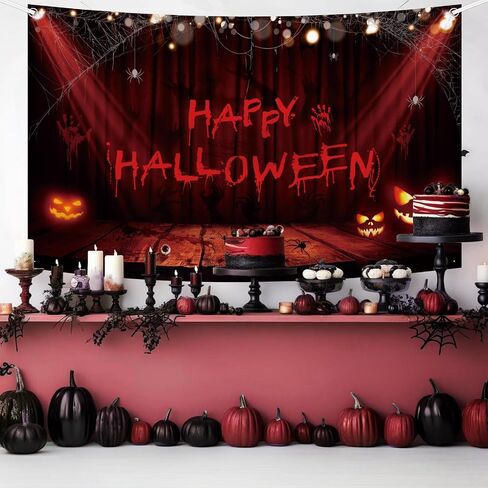 Happy Halloween Banner Handprint Bloodstain Happy Halloween Party Decoration Scary Pumpkin Banner Decorations for Indoor Outdoor 70.8x43.3inch in Saudi Arabia