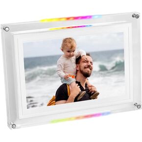 إطار صورة رقمي PUSOKEI مقاس 10.1 بوصة، إطار صور إلكتروني مقاس 1280 × 800 مع ضوء LED ديناميكي، مستشعر الجاذبية المدمج، ذاكرة 8 جيجابايت، تدوير تلقائي، USB2.0 مشاركة الصور ومقاطع الفيديو (أكريليك) in Kuwait