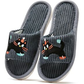 شبشب نسائي للقطط، حذاء منزلي مريح سهل الارتداء بتصميم قطة مطرز لطيف، مثالي للاستخدام الداخلي in Kuwait