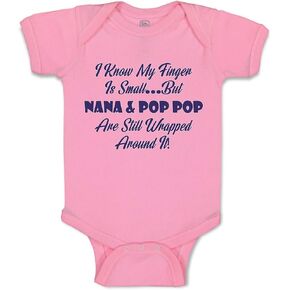 Cute Rascals Baby Bodysuit I Know My Finger Is Small... but Nana and Pop Pop Boy & Girl Baby Clothes Funny Cotton Soft Pink Design Only 6 Months in Kuwait