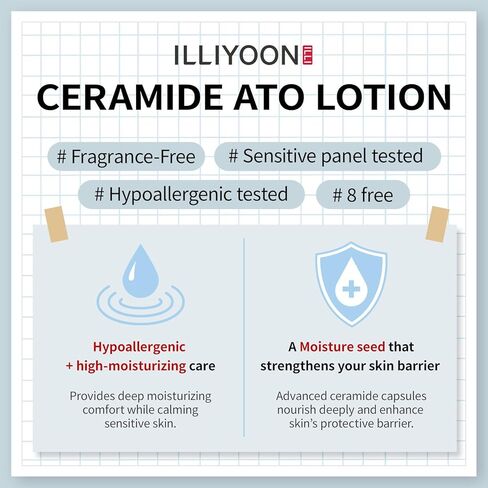 Illiyoon Ceramide Ato Lotion | Lightweight Moisturizer for Dry & Sensitive Skin, Barrier Repair for Face & Body, Mild for Babies, Vegan Certified, Korean Skin Care, 11.83 fl.oz. in Kuwait