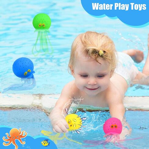 4 PCS Octopus Water Balls, Sensory Stress Relief Floating Pool Toys for Kids, Water Splash Balls Toddler Swim & Bath Toys, Christmas Goodie Bag Fillers for Babies in Saudi Arabia