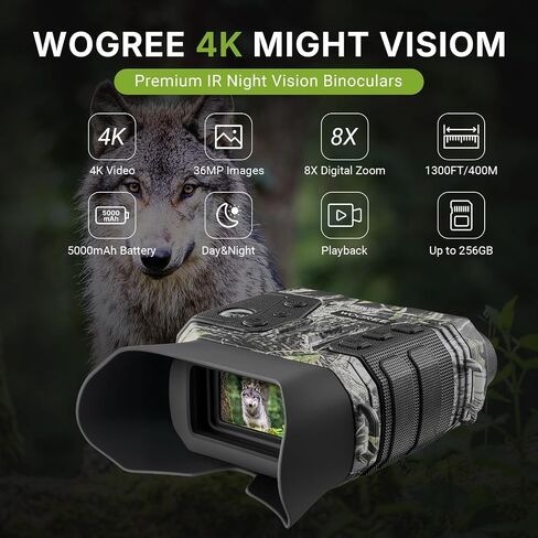 4K Night Vision Goggles for Adults, 8X Digital Zoom 36MP Photo, 32GB SD | 1300FT Range, Flashlight & Compass, 5000mAh Rechargeable Battery, IR Night Vision Binoculars for Camping & Hiking in Saudi Arabia