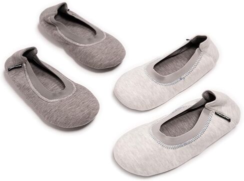 MUK LUKS Women's 2 Pack Travel Ballerina Set Slipper, Grey, X-Large in Saudi Arabia