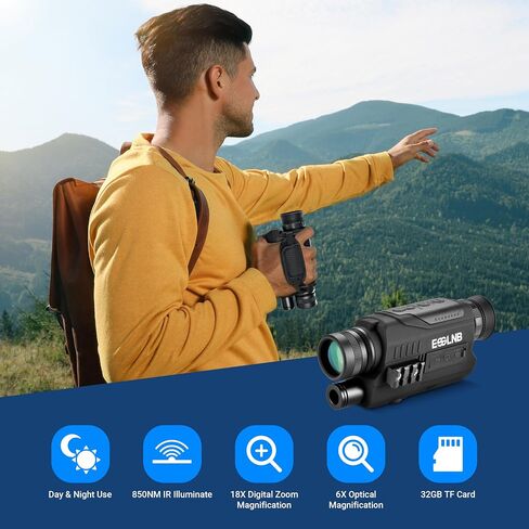 ESSLNB Night Vision Monocular, 6x32 Night Vision Infrared Monocular, Portable Digital Night Vision Scopes for Day & Night Camping, Surveillance, 1080P Full HD Photo & Video in Saudi Arabia