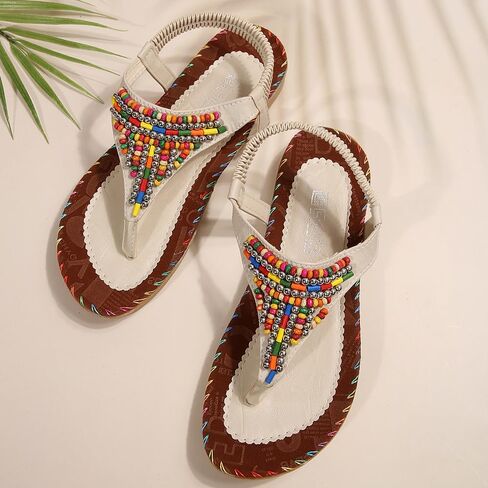 Beach Sandals for Women, Comfy for Travel, Beach or Poolside,Flat Sandals,Comfort Walking Shoes Bohemian,White 7.5 in Saudi Arabia