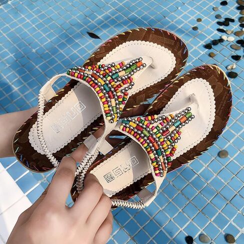 Beach Sandals for Women, Comfy for Travel, Beach or Poolside,Flat Sandals,Comfort Walking Shoes Bohemian,White 7.5 in Saudi Arabia
